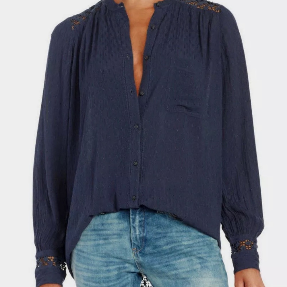 Free people the best blouse long sleeve in navy size xs